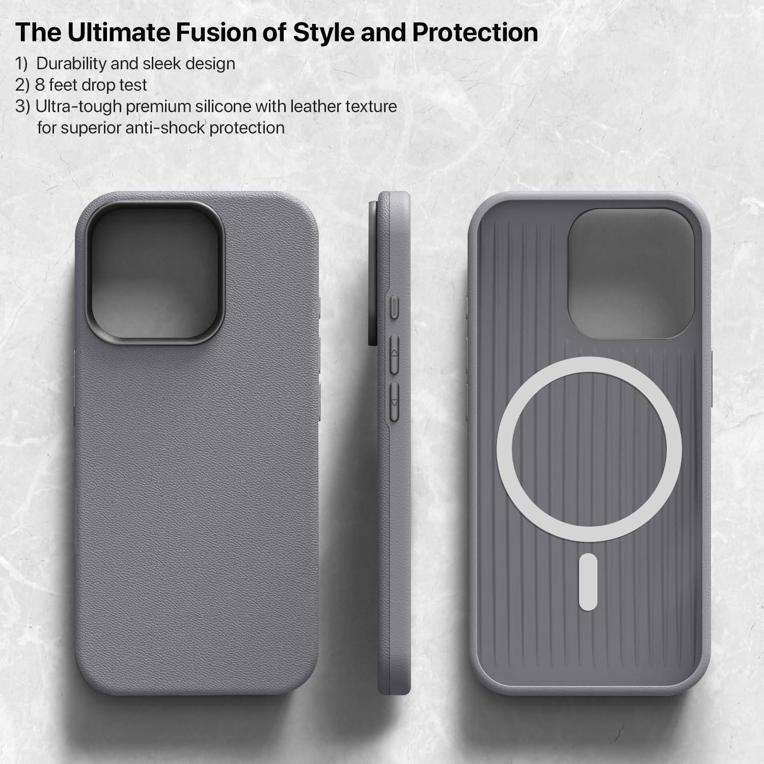 GRIPP Heritage Xtreme Mag-Safe Case for iPhone 16 Pro (6.3") 2024 | 8ft Drop-Tested with D30 Technology, Premium Leatherette & Silicon, Metal Buttons, Luxuriantly Smooth Texture Back Cover - Grey