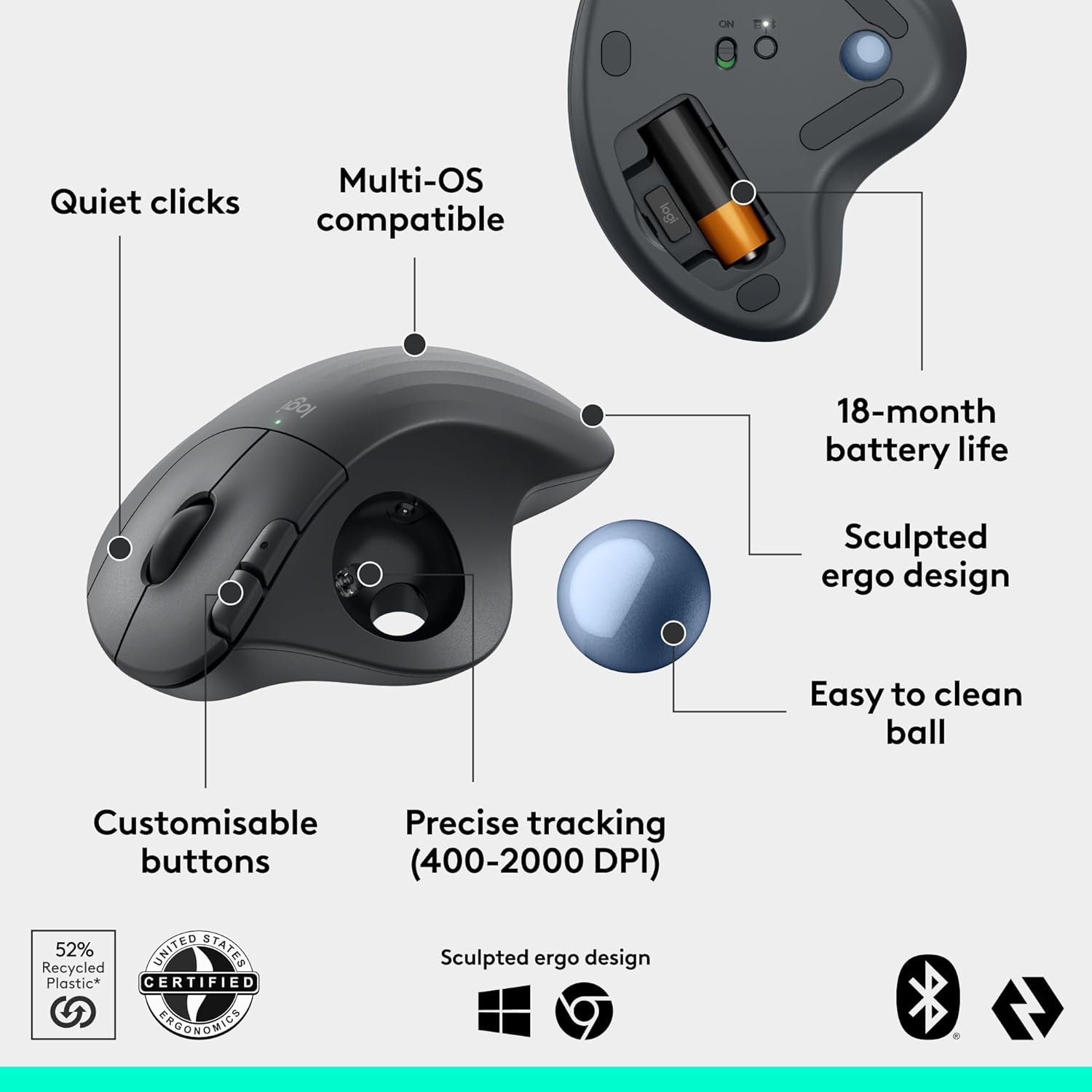 Logitech Mouse M575 Wireless Trackball Ergo