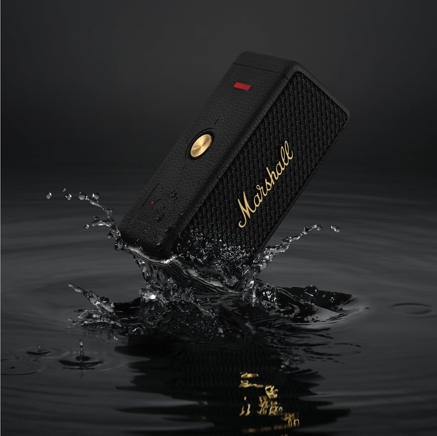 Marshall Emberton II Compact Portable Bluetooth Speaker with 30+ hours of Playtime, (360° sound), Dust & Waterproof (IP67) – Black & Brass.