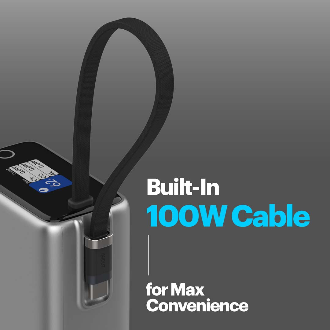 Giga Max smallest 25000mAh powerbank with 100W Built-in Type-C Cable