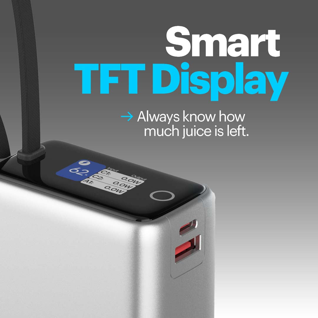 Giga Max smallest 25000mAh powerbank with 100W Built-in Type-C Cable