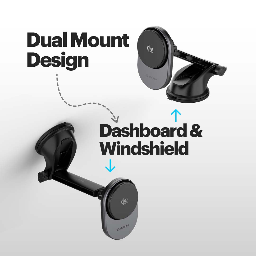 Stuffcool QMag Qi2.2 25W Magnetic Wireless Charging Car Mount with 45W Car Charger