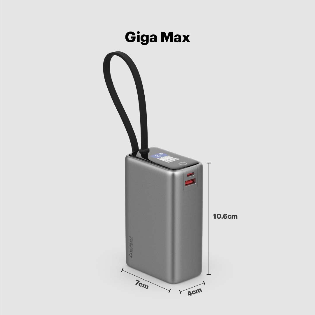 Giga Max smallest 25000mAh powerbank with 100W Built-in Type-C Cable