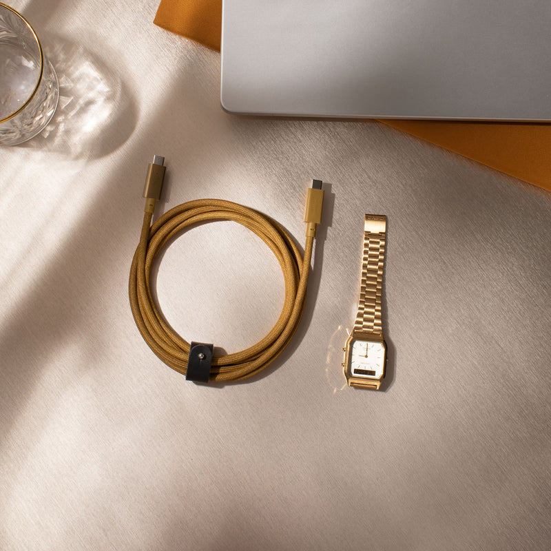 Native Union Belt Cable Pro 240W (USB-C to USB-C) The recycled 8-foot 240W USB-C to USB-C cable with bonded leather strap
