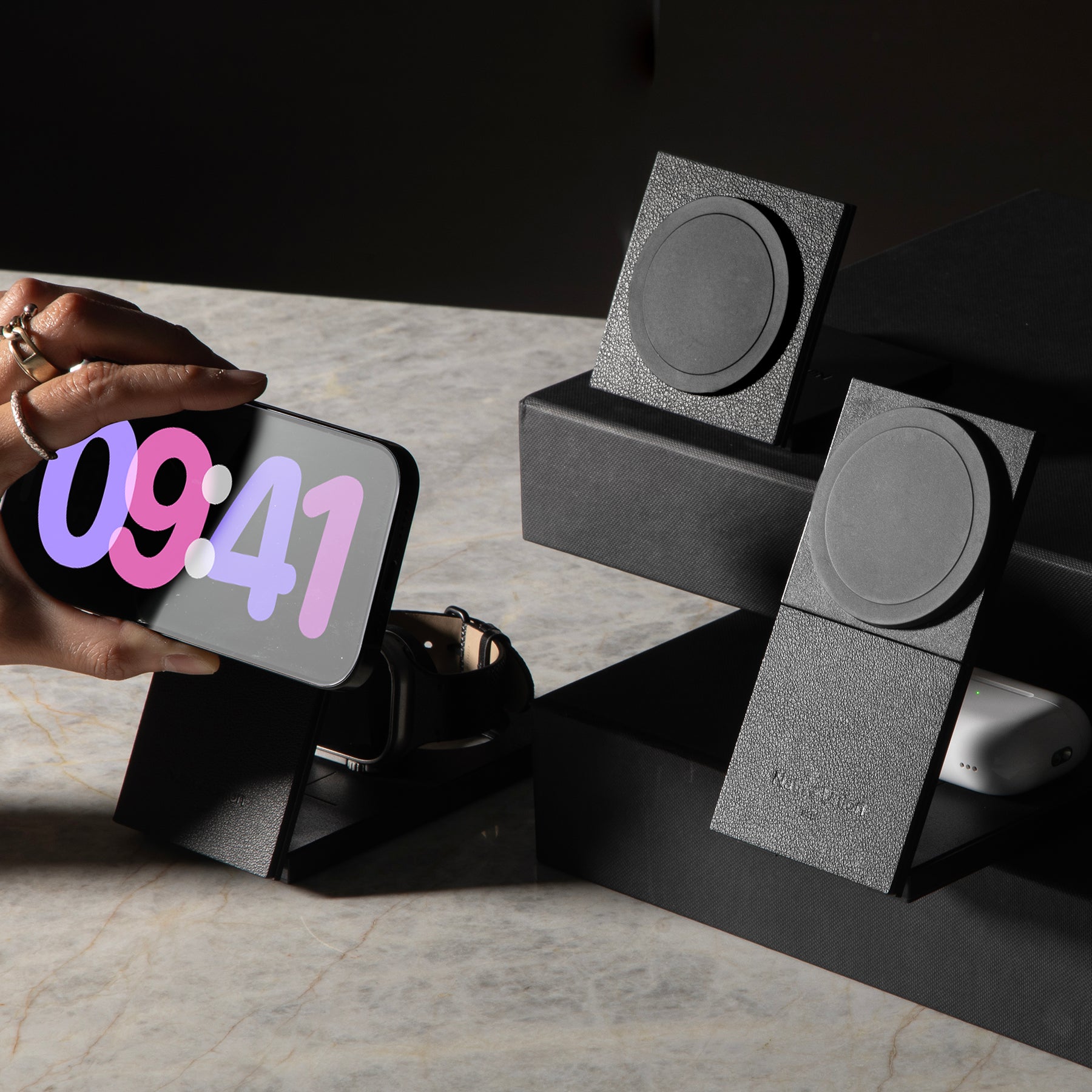 Native union Rise 3-in-1 Magnetic Wireless Charger The space-saving Qi2 charging stand for your iPhone, AirPods & Apple Watch