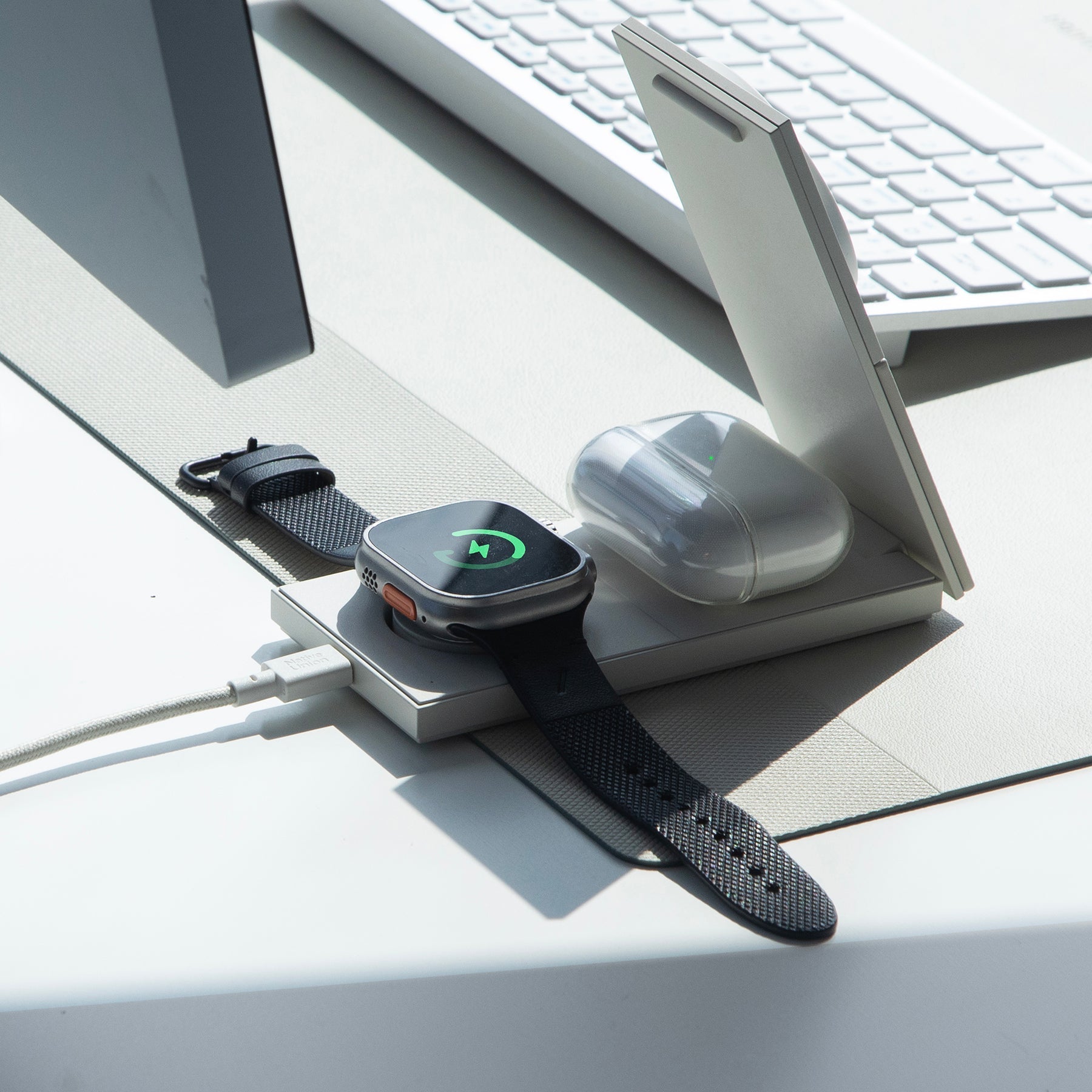 Native union Rise 3-in-1 Magnetic Wireless Charger The space-saving Qi2 charging stand for your iPhone, AirPods & Apple Watch