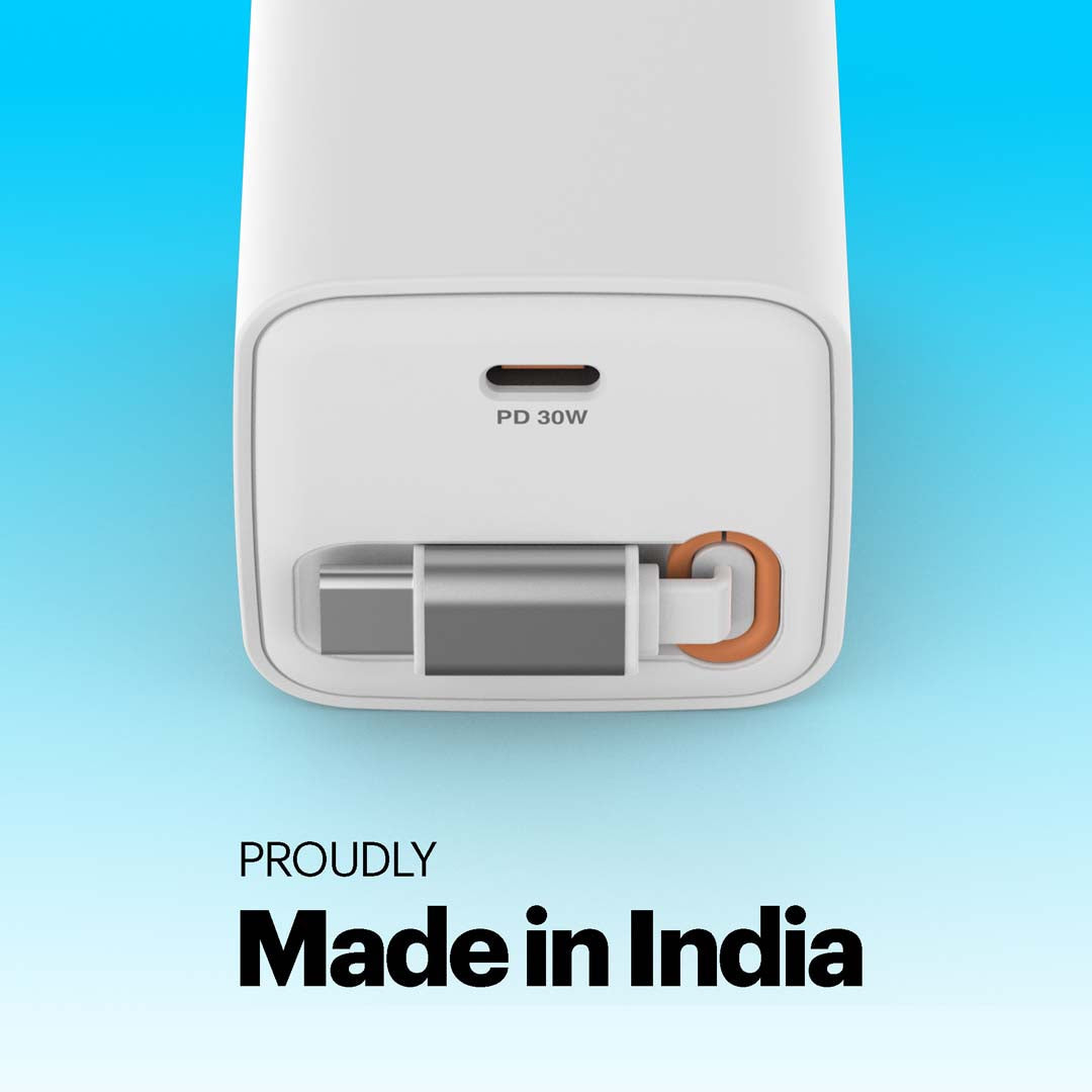 Zeno 30W GaN Wall Charger with USB-C Port & Built-in Retractable Type-C Cable