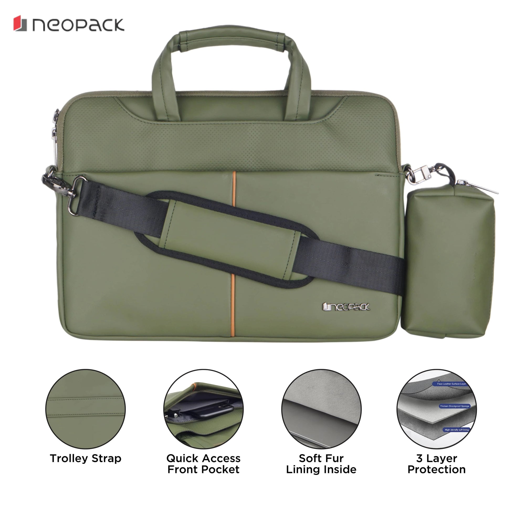 Neopack Leather Sleeve With Pouch For Upto 14.2" Macbooks (Green)