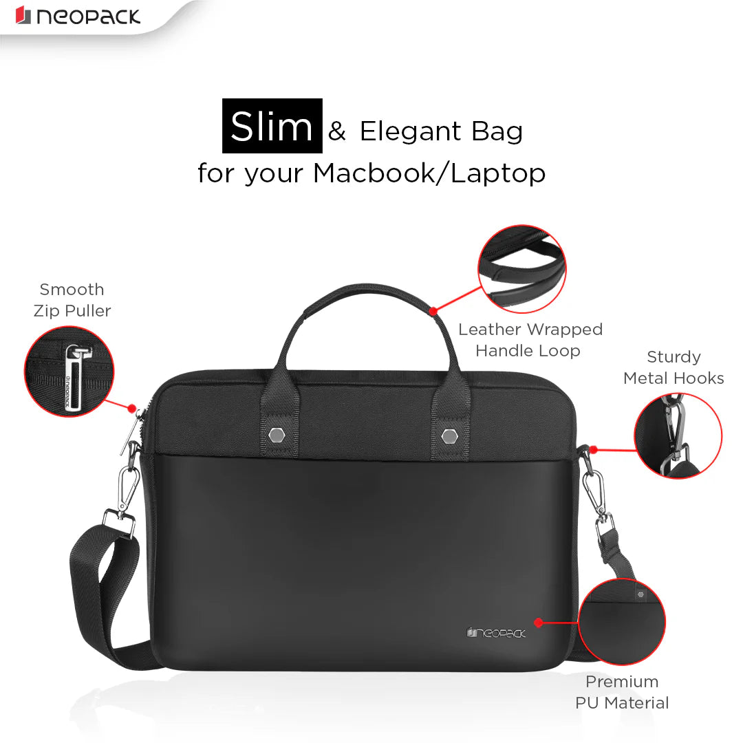 Neopack Slim-Line Professional Bag For Up To 14.2" Macbooks & 13.3" Laptops (Black)