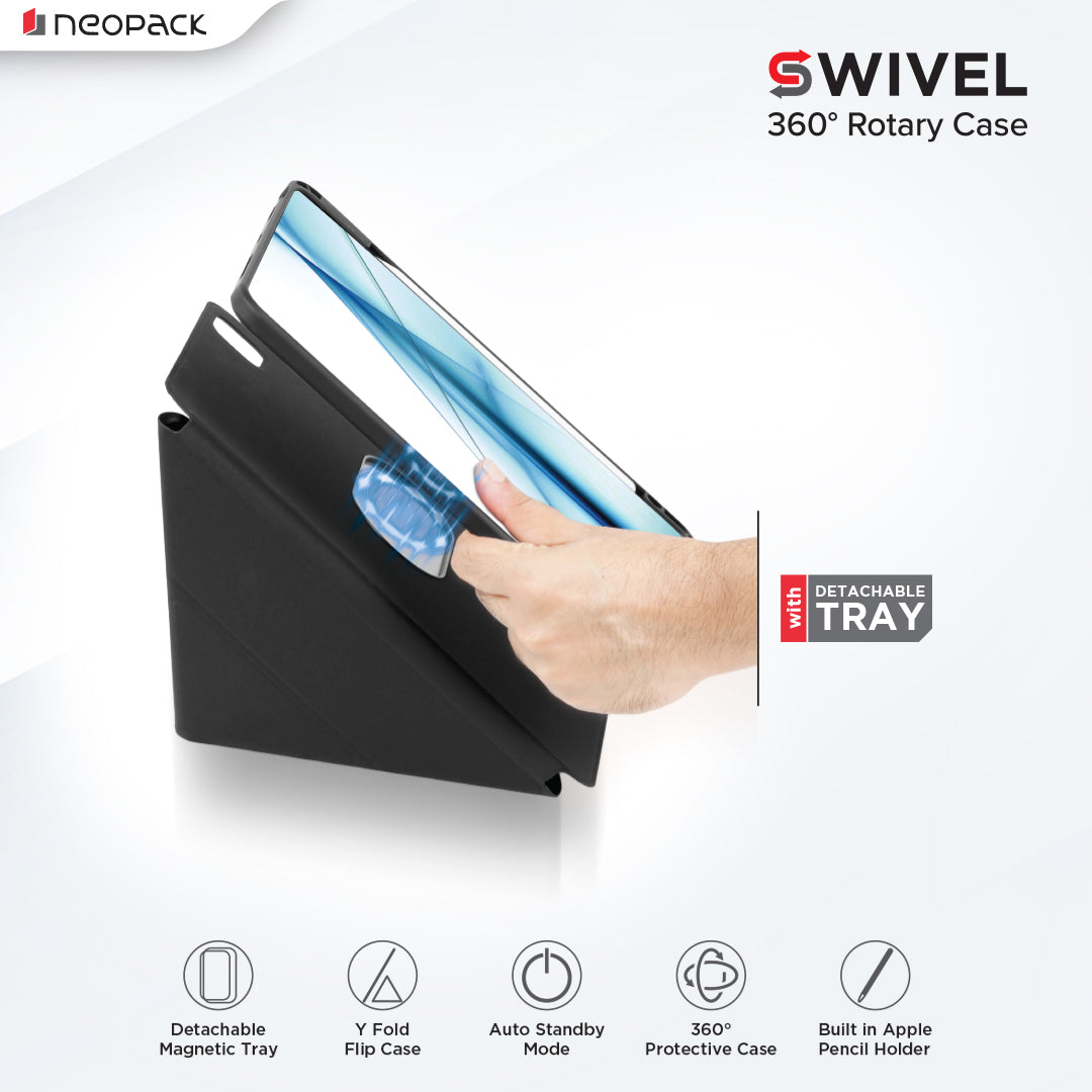 Swivel Magnetic Case with 360 Degree Rotating Cover for iPad Air 10.9, Fits: 4th & 5th Gen / iPad Air 11", Fits: M2 & M3 Models (Black)