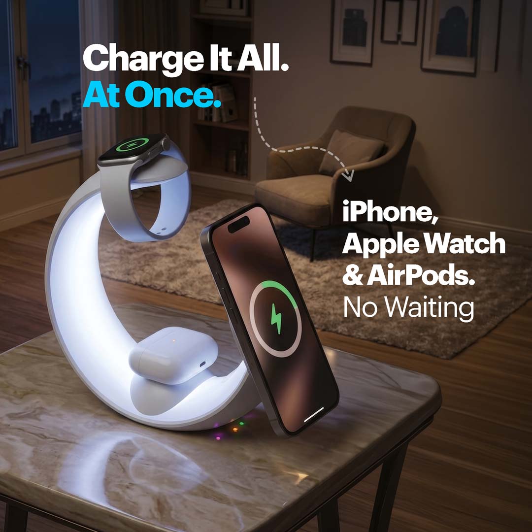 Lumo 4-in-1 Magnetic Wireless Charger with RGB Ambient Lamp & 15W Qi2 Fast Charging