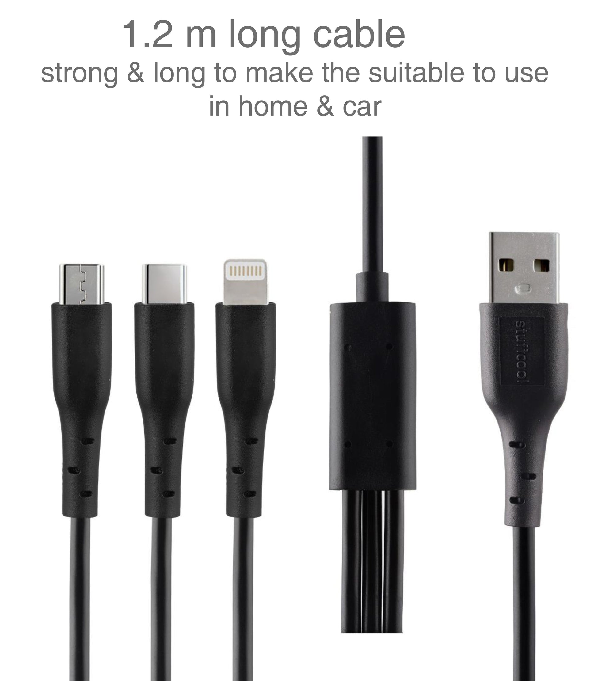 Tres Sync & Charge 3 in 1 Cable 1.5M Black