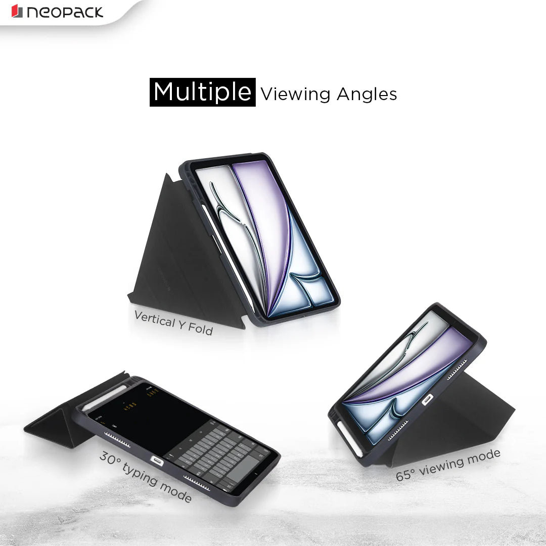 Neopack Zenith Y Fold Case With Pencil Holder For IPad Air 13", Fits: M2 & M3 Models / IPad Pro 12.9, Fits: 4th, 5th & 6th Gen. (Space Grey)