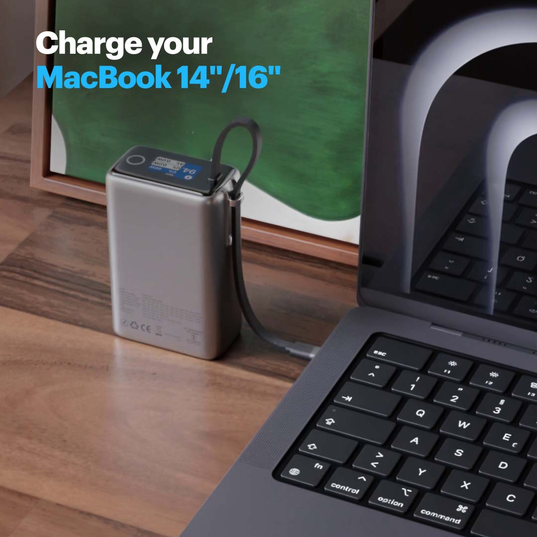 Giga Max smallest 25000mAh powerbank with 100W Built-in Type-C Cable