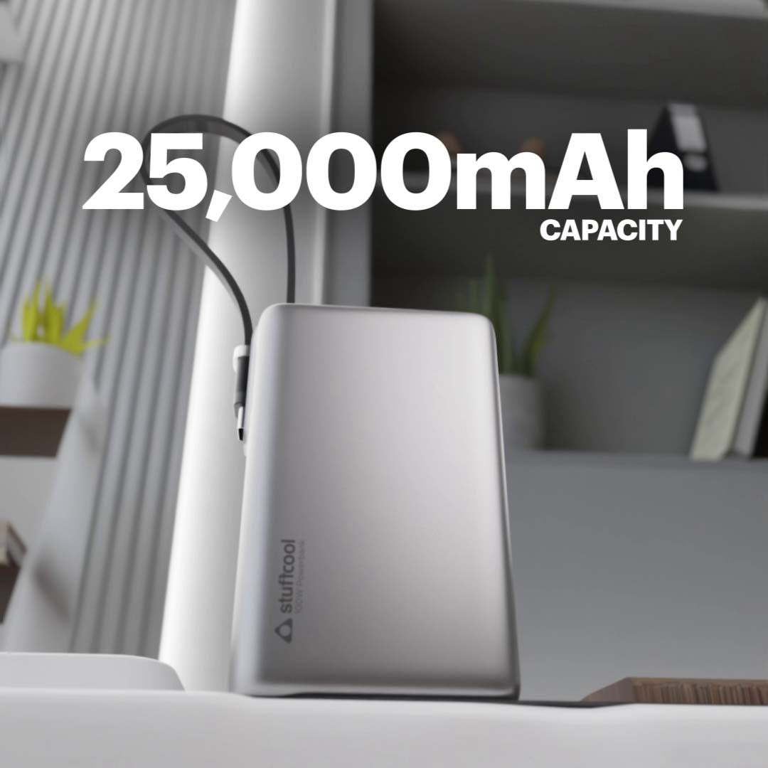 Giga Max smallest 25000mAh powerbank with 100W Built-in Type-C Cable