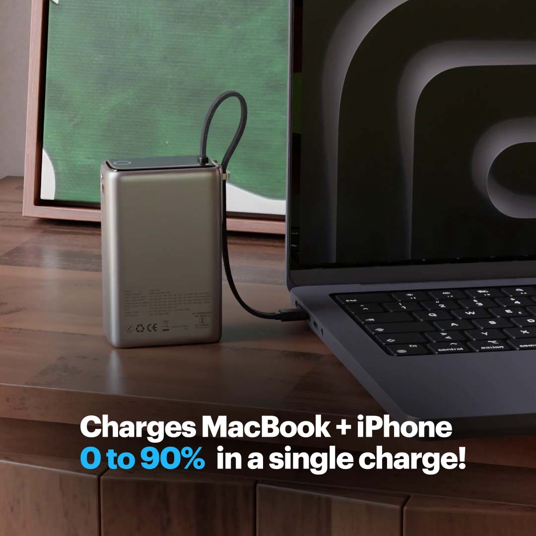 Giga Max smallest 25000mAh powerbank with 100W Built-in Type-C Cable