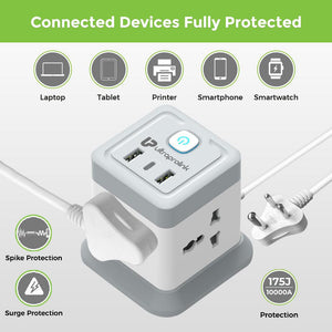 Power Qube 4 Port Surge Protector+3 USB PD20W - Grab Your Gadget