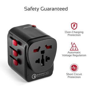 Tripmate - Travel Adapter with Re-settable Fuse & 30 Watt Output. Qualcomm 3.0 USB Type-C™ 18W Power Delivery Port - Grab Your Gadget